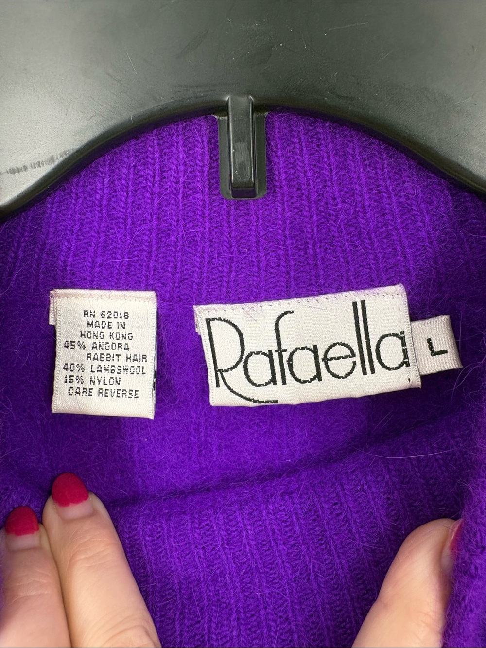 VTG Rafaella Grape Purple Angora Rabbit Hair Lambswool Mock Neck Sweater Large - Picture 7 of 15